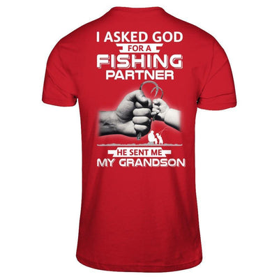 I Asked God For A Fishing Partner He Sent Me My Grandson-T-Shirt & Hoodie-Classic T-Shirt-Red