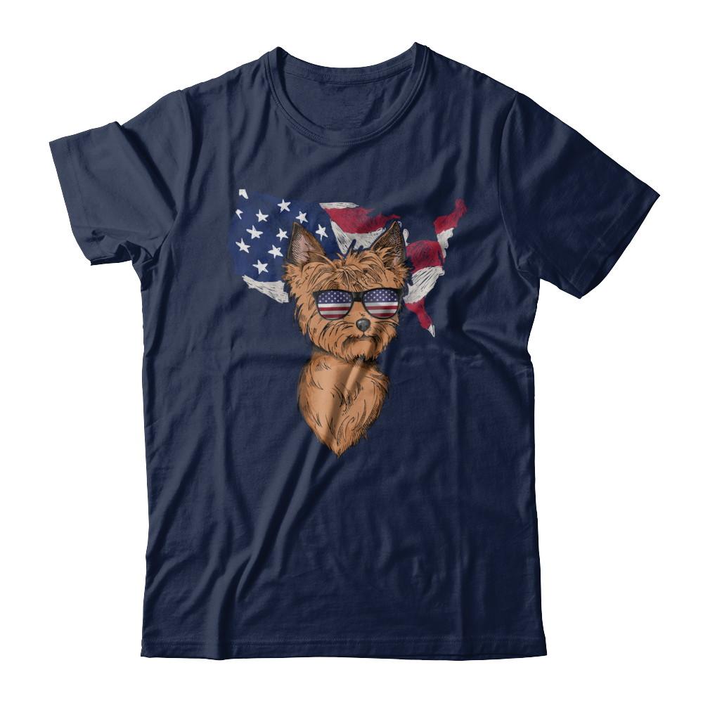 Funny Patriot Yorkie Dog 4Th Of July American Flag-T-Shirt & Hoodie-Classic T-Shirt-Navy