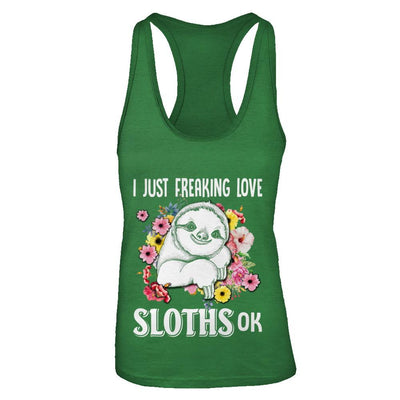 I Just Freaking Love Sloths-T-Shirt & Tank Top-Women's Ideal Racerback Tank-Kelly Green