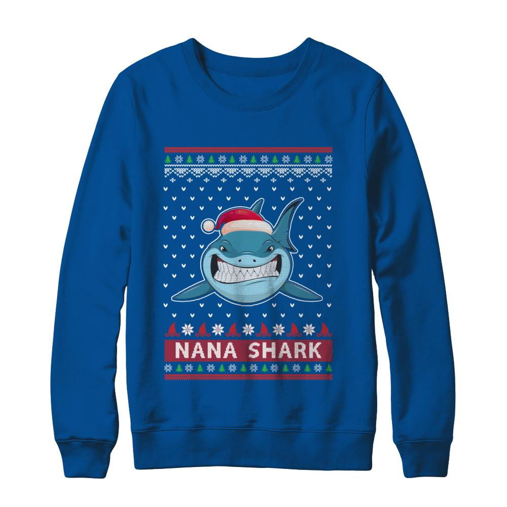 Santa Hat Nana Shark Ugly Christmas Sweater-T-Shirt & Sweatshirt-Crewneck Sweatshirt-Deep Royal