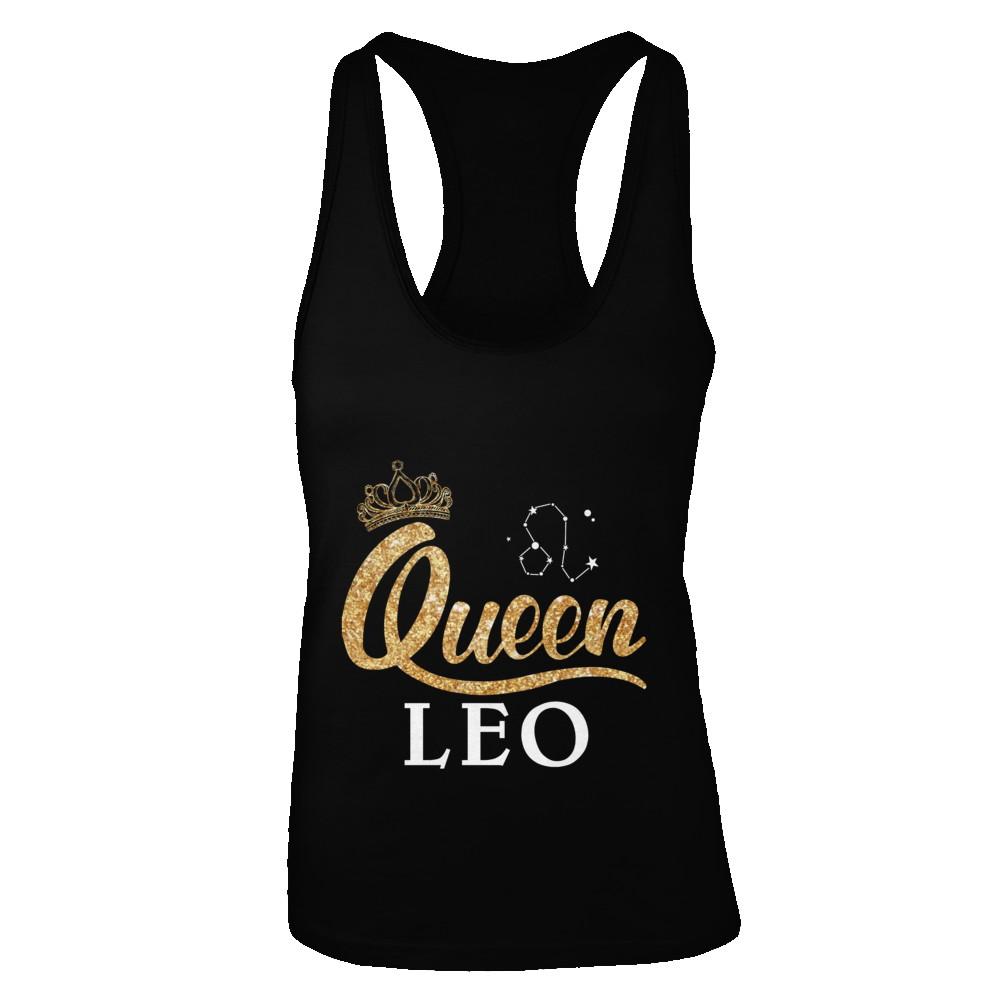 Queen Leo Zodiac July August Birthday Gift-T-Shirt & Tank Top-Women's Ideal Racerback Tank-Black