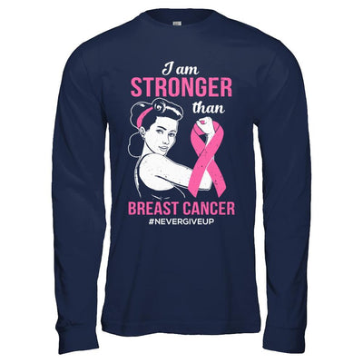 I Am Stronger Than Breast Cancer Awareness Support-T-Shirt & Hoodie-Long Sleeve T-Shirt-Navy