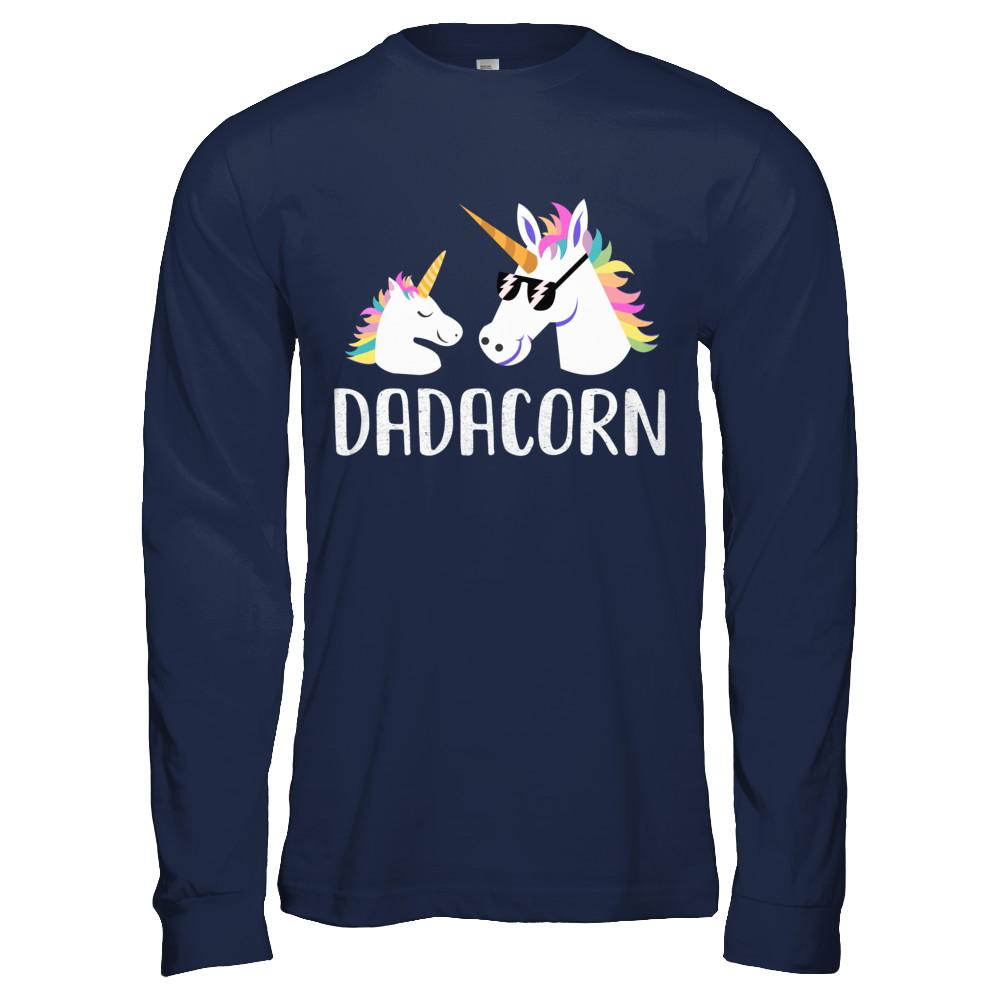 Dadacorn Unicorn Dad And Baby Fathers Day-T-Shirt & Hoodie-Long Sleeve T-Shirt-Navy