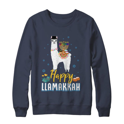 Funny Happy Llamakkah Hanukkah Llama-T-Shirt & Sweatshirt-Crewneck Sweatshirt-Navy
