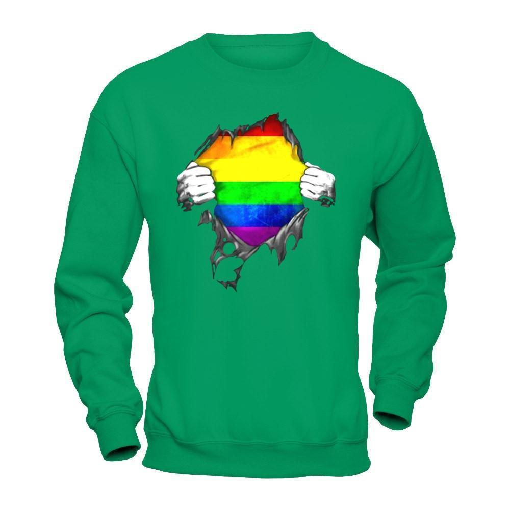 Rainbow Lesbian Gay Pride LGBT Super Stronger-T-Shirt & Hoodie-Crewneck Sweatshirt-Irish Green