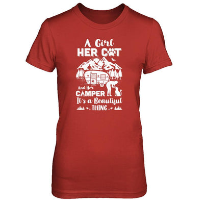 A Girl Her Cat And Her Camper It's A Beautiful Thing Camping-T-Shirt & Tank Top-Women's T-Shirt-Red