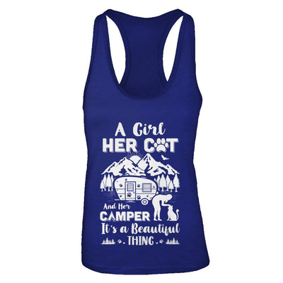 A Girl Her Cat And Her Camper It's A Beautiful Thing Camping-T-Shirt & Tank Top-Women's Ideal Racerback Tank-Royal