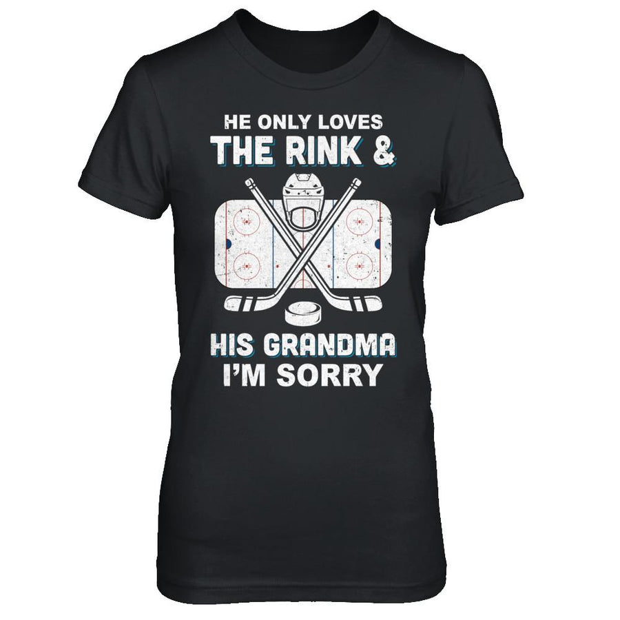 He Only Loves The Rink And His Grandma Funny Grandma Hockey-T-Shirt & Hoodie-Women's T-Shirt-Black