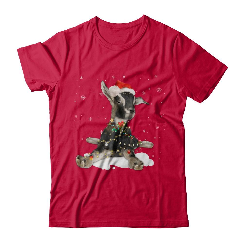 Goat With Santa Hat Lights Christmas-T-Shirt & Sweatshirt-Classic T-Shirt-Red