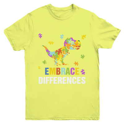 Autism Awareness Puzzle Piece Dinosaur Embrace Differences Youth-Youth Shirt-