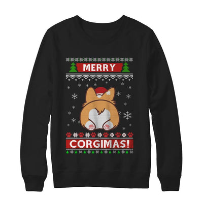 Xmas Merry Corgmas Santa Corgi Ugly Christmas Sweater-T-Shirt & Sweatshirt-Crewneck Sweatshirt-Black