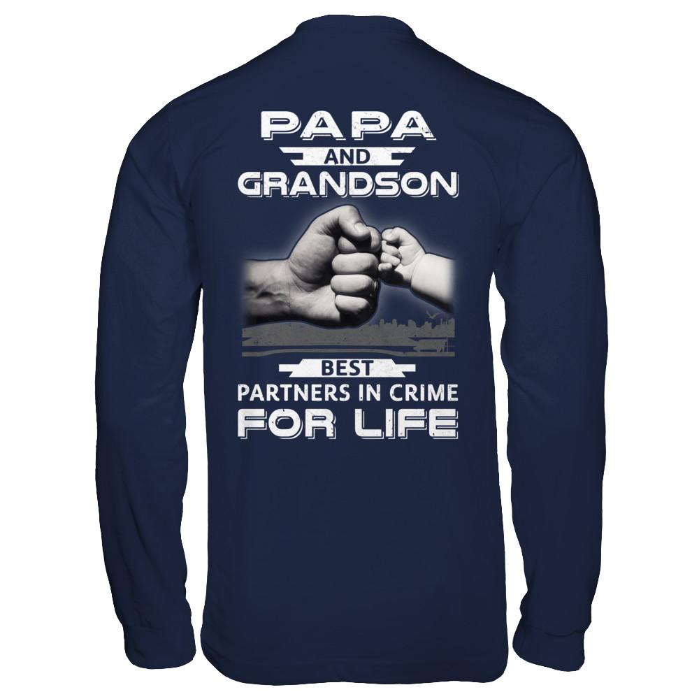 Papa And Grandson Best Partners In Crime For Life-T-Shirt & Hoodie-Long Sleeve T-Shirt-Navy