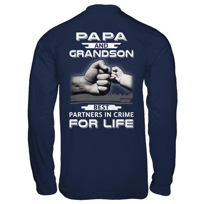 Papa And Grandson Best Partners In Crime For Life-T-Shirt & Hoodie-Long Sleeve T-Shirt-Navy