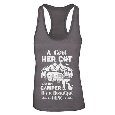 A Girl Her Cat And Her Camper It's A Beautiful Thing Camping-T-Shirt & Tank Top-Women's Ideal Racerback Tank-Dark Grey