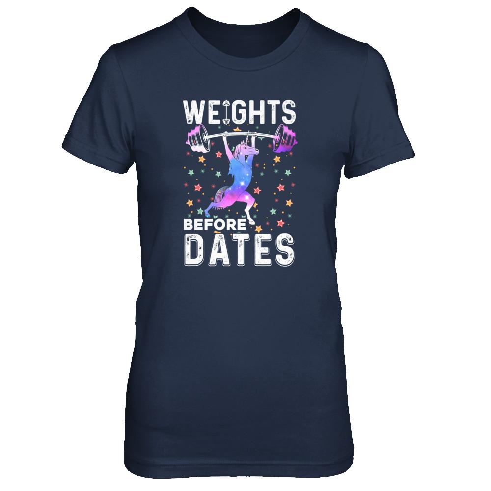 Weights Before Dates Unicorn Gym Weight Lifting-T-Shirt & Tank Top-Women's T-Shirt-Navy