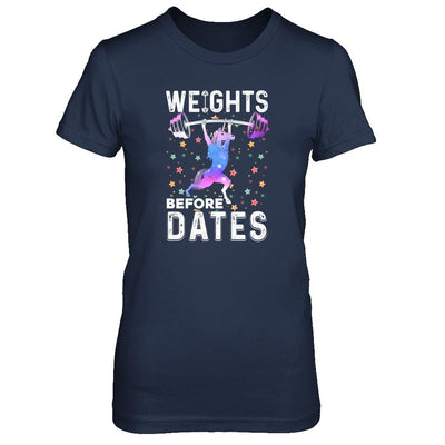 Weights Before Dates Unicorn Gym Weight Lifting-T-Shirt & Tank Top-Women's T-Shirt-Navy