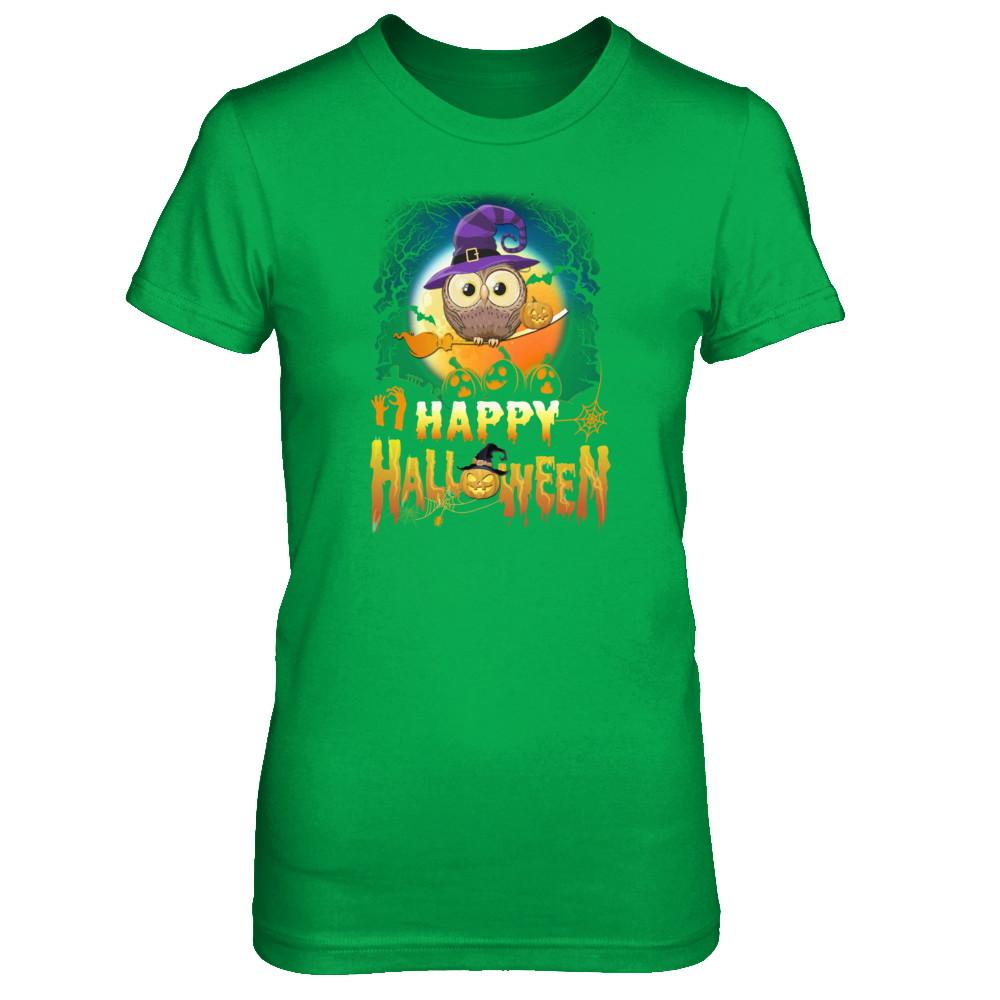 Happy Halloween Owl Witch-T-Shirt & Tank Top-Women's T-Shirt-Irish Green