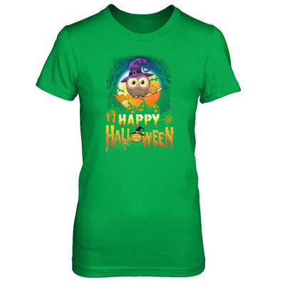 Happy Halloween Owl Witch-T-Shirt & Tank Top-Women's T-Shirt-Irish Green