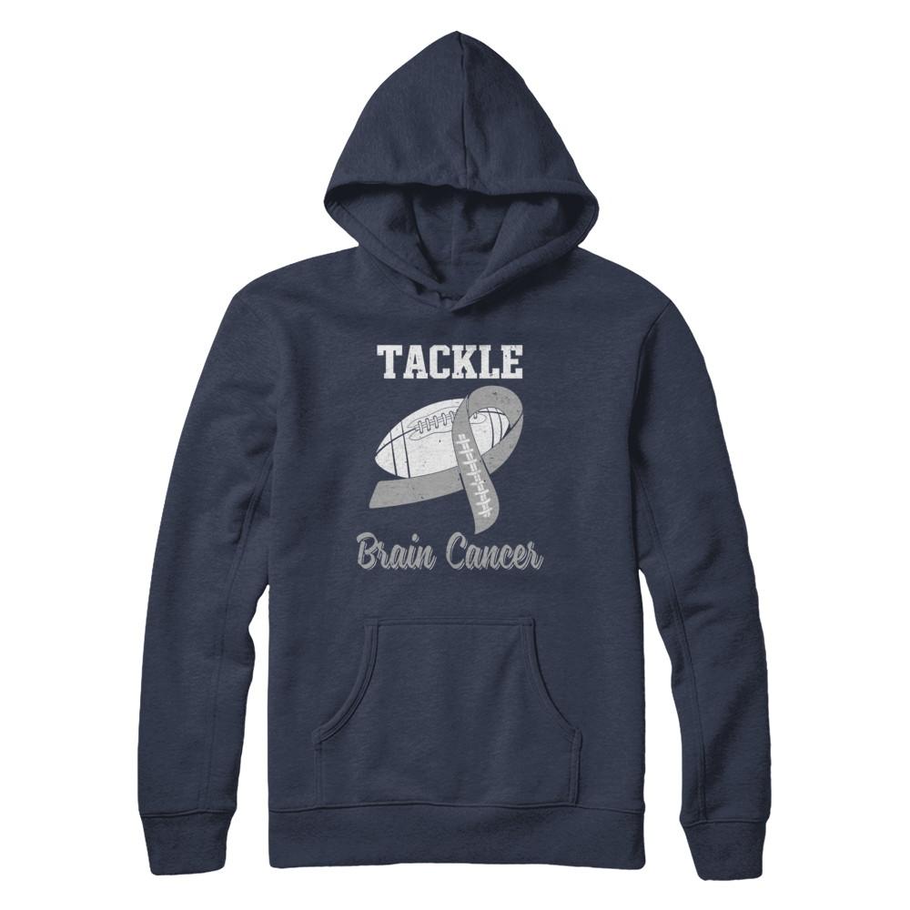 Football Survivor Tackle Gray Brain Cancer Awareness-T-Shirt & Hoodie-Pullover Hoodie-Navy
