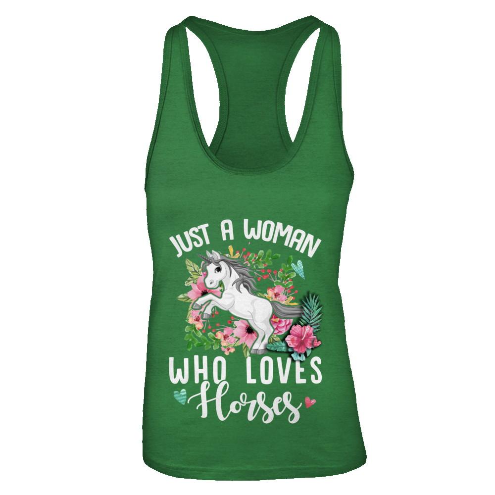 Just A Woman Who Loves Horses-T-Shirt & Tank Top-Women's Ideal Racerback Tank-Kelly Green