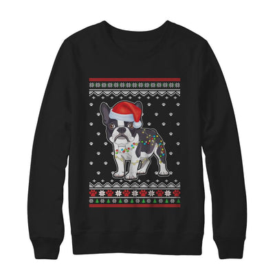 Bulldog Christmas Ugly Sweater Lights Dog Xmas Gift-T-Shirt & Sweatshirt-Crewneck Sweatshirt-Black