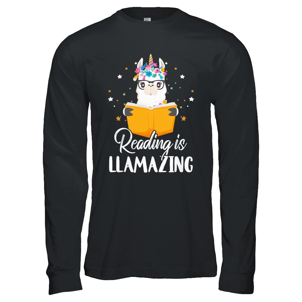 Reading Is Llamazing Llama Reading Book Lover-T-Shirt & Hoodie-Long Sleeve T-Shirt-Black