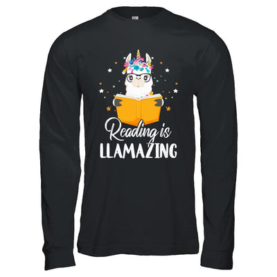 Reading Is Llamazing Llama Reading Book Lover-T-Shirt & Hoodie-Long Sleeve T-Shirt-Black
