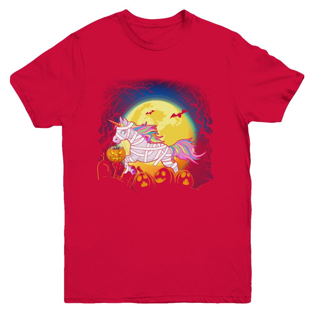Halloween Pumpkin Unicorn Gift For Kids Girls Youth-Youth Shirt-Youth T-Shirt-Red