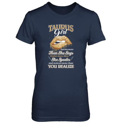 Taurus Girl Knows More Than She Says April May Birthday-T-Shirt & Tank Top-Women's T-Shirt-Navy