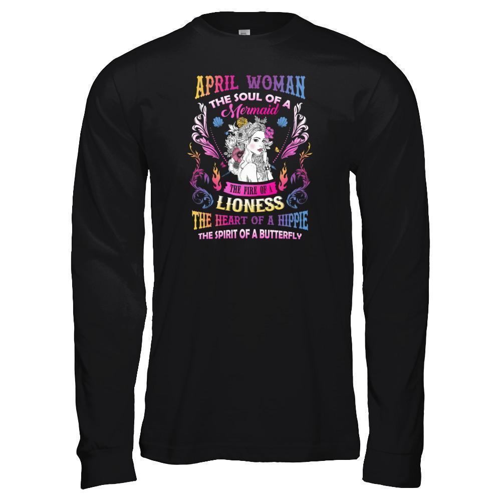 April Woman The Soul Of A Mermaid Birthday-T-Shirt & Tank Top-Long Sleeve T-Shirt-Black