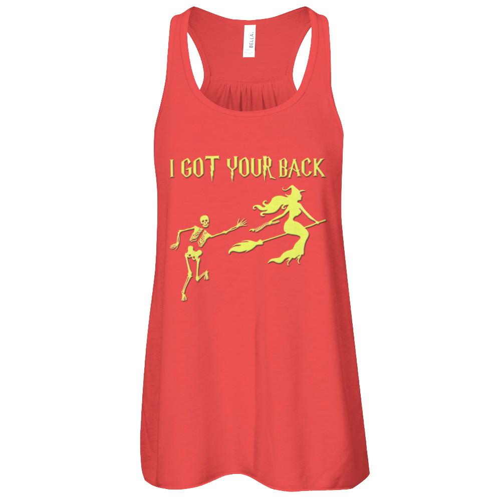 Funny Witch Skeleton Halloween I Got Your Back-T-Shirt & Tank Top-Women's Flowy Racerback Tank-Red