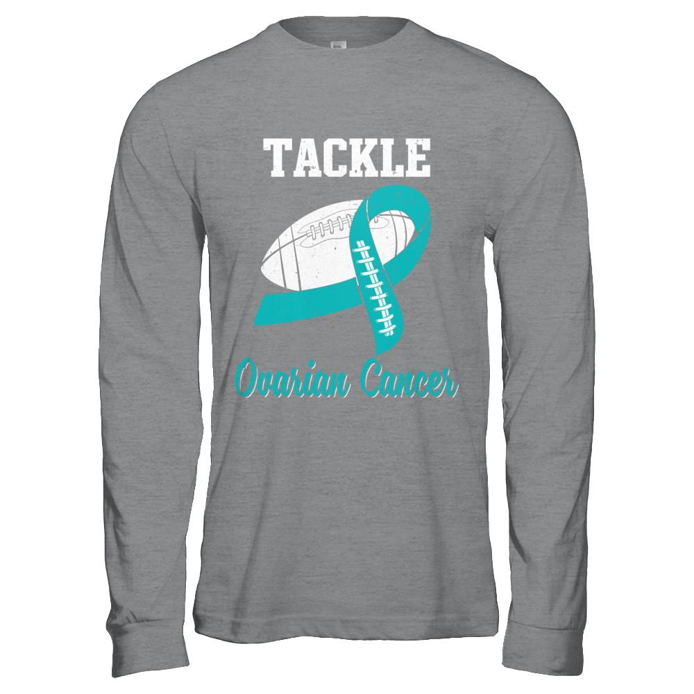 Football Survivor Tackle Teal Ovarian Cancer Awareness-T-Shirt & Hoodie-Long Sleeve T-Shirt-Sport Grey
