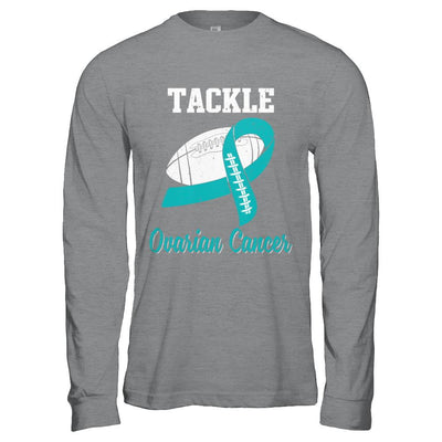 Football Survivor Tackle Teal Ovarian Cancer Awareness-T-Shirt & Hoodie-Long Sleeve T-Shirt-Sport Grey