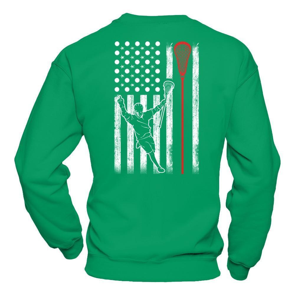 Lacrosse American Flag-T-Shirt & Hoodie-Crewneck Sweatshirt-Irish Green