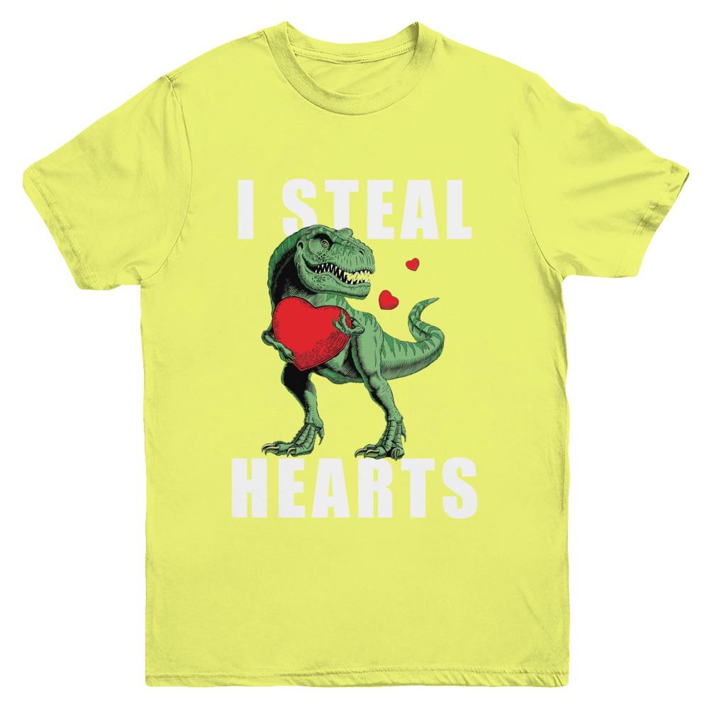 I Steal Hearts Funny Valentines Day Dinosaur T-Rex Boys Youth-Youth Shirt-Youth T-Shirt-Daisy