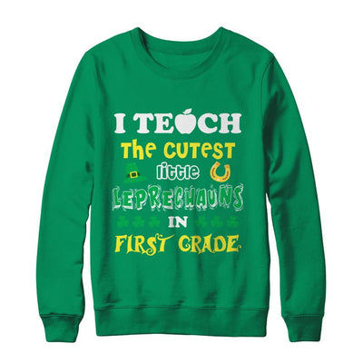 First Grade Leprechaun St Patricks Day Teacher-T-Shirt & Hoodie-Crewneck Sweatshirt-Irish Green