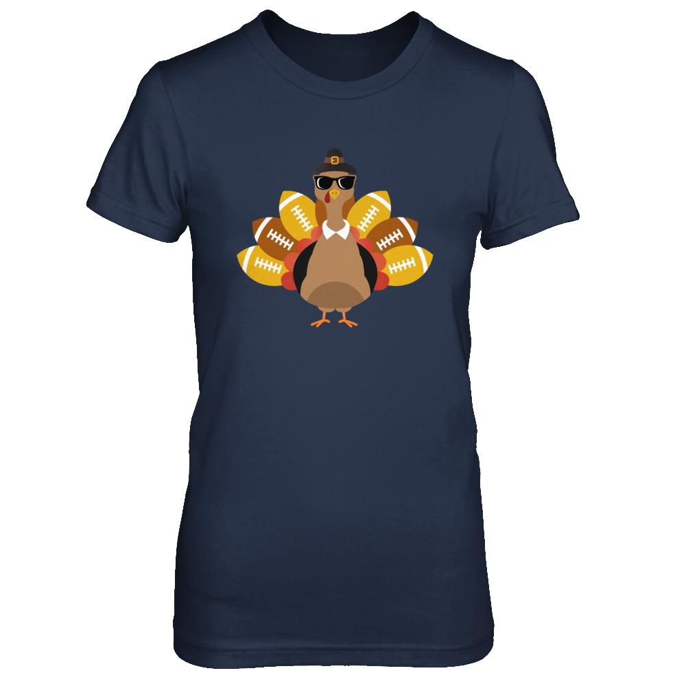 Turkey And Football Thankful Funny Thanksgiving-T-Shirt & Hoodie-Women's T-Shirt-Navy