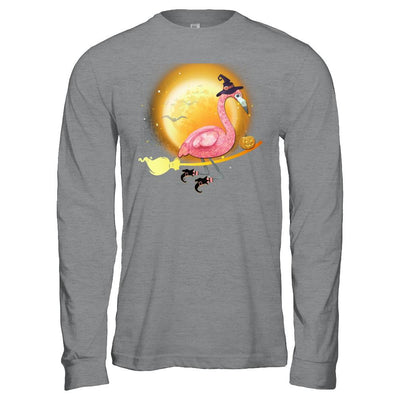 Funny Halloween Flamingo Witch Broom Scary-T-Shirt & Hoodie-Long Sleeve T-Shirt-Sport Grey