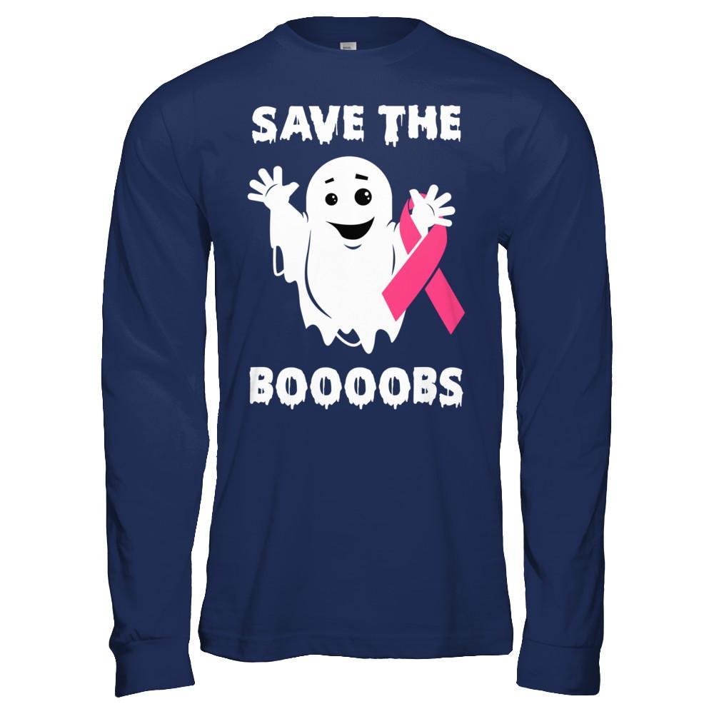Halloween Save The Boobs Breast Cancer Awareness-T-Shirt & Hoodie-Long Sleeve T-Shirt-Navy