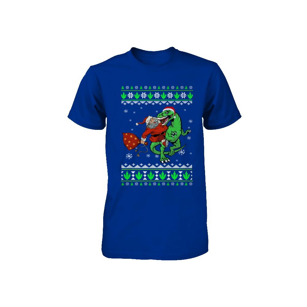 Santa Riding Dinosaur T-Rex Ugly Christmas Sweater Youth-Youth Shirt-