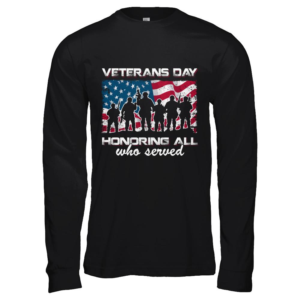 Vintage Patriotic Army Veterans Day Honoring All Who Reverd-T-Shirt & Hoodie-Long Sleeve T-Shirt-Black