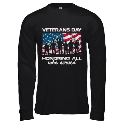 Vintage Patriotic Army Veterans Day Honoring All Who Reverd-T-Shirt & Hoodie-Long Sleeve T-Shirt-Black