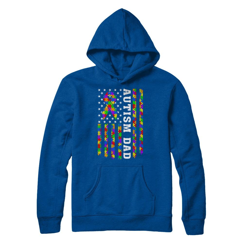 Proud Autism Dad Daddy Autistic Us Flag Fathers Day-T-Shirt & Hoodie-Pullover Hoodie-Deep Royal