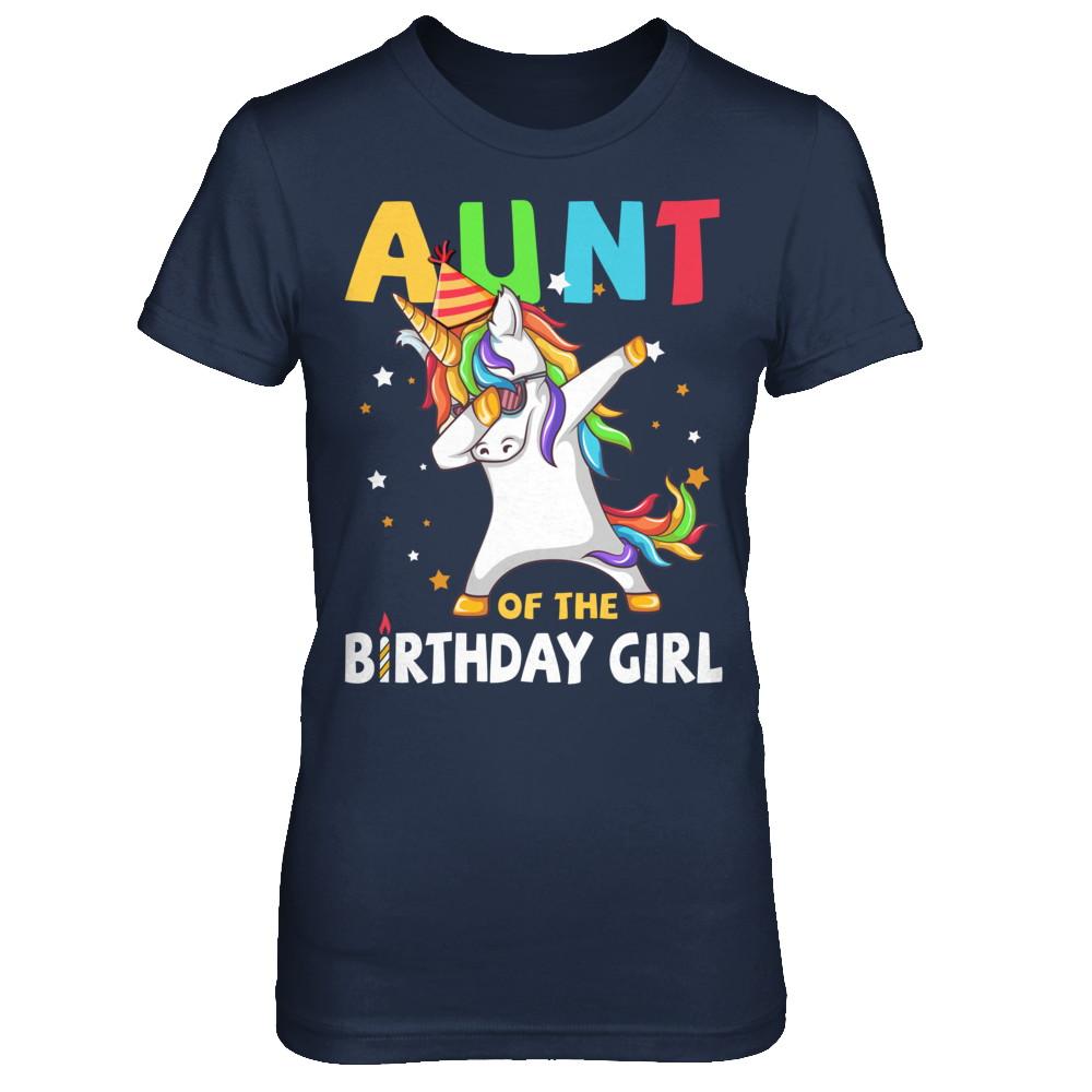 AUNT Of The Birthday Girl Dabbing Unicorn Party-T-Shirt & Hoodie-Women's T-Shirt-Navy