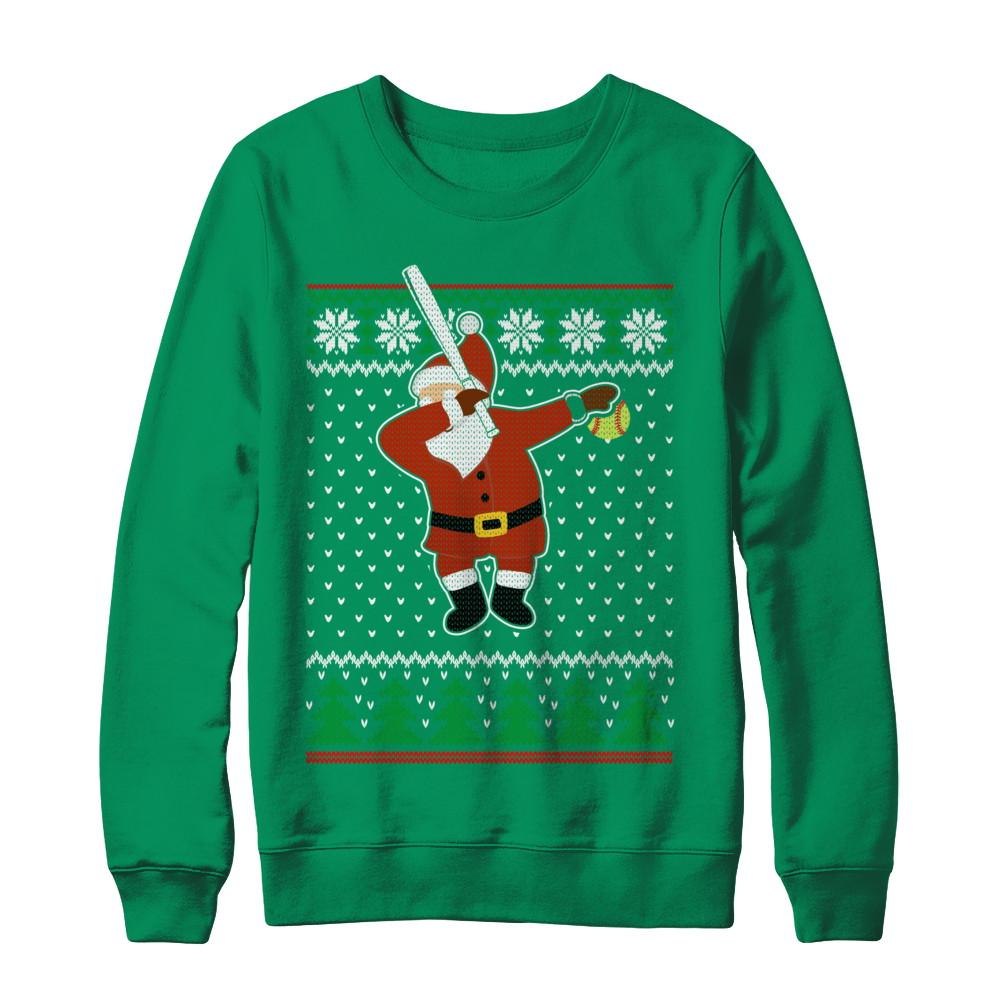 Dabbing Santa Softball Ugly Sweater Christmas-T-Shirt & Sweatshirt-Crewneck Sweatshirt-Irish Green