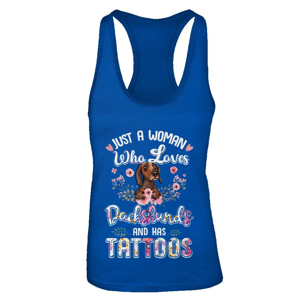 Just A Woman Who Loves Dachshund And Has Tattoos-T-Shirt & Tank Top-Women's Ideal Racerback Tank-Royal