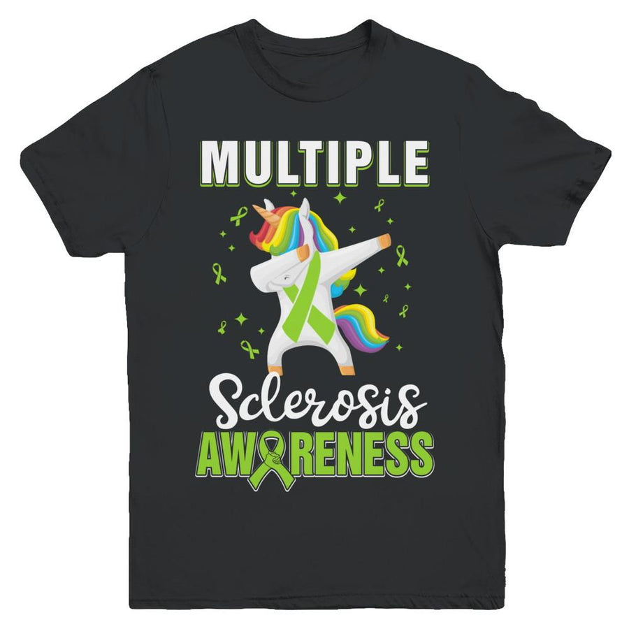Inspirational Multiple Sclerosis Awareness Unicorn Support Youth-Youth Shirt-Youth T-Shirt-Black