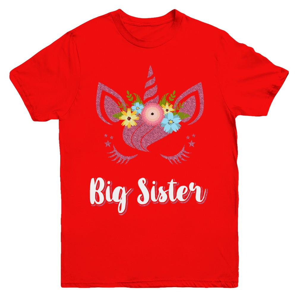 Unicorn Big Sister I'm Going To Be A Big Sister Youth-Youth Shirt-Youth T-Shirt-Red