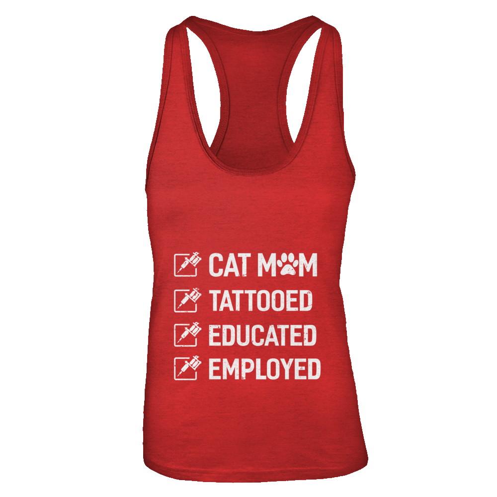 Cat Mom Tattooed Educated Employed-T-Shirt & Tank Top-Women's Ideal Racerback Tank-Red