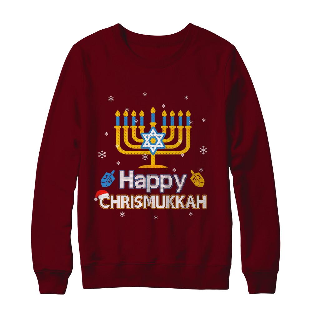 Happy Chrismukkah Ugly Hanukkah Christmas Sweater-T-Shirt & Sweatshirt-Crewneck Sweatshirt-Maroon